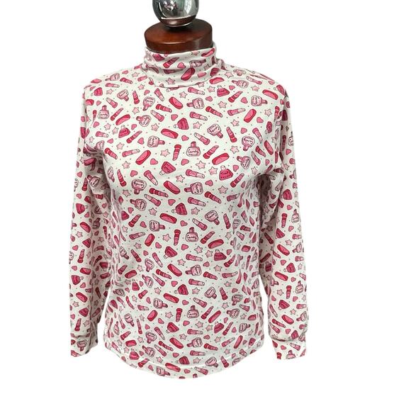 Color & Co VTG Lipstick Nail Polish Print Turtleneck Small Medium Makeup Beauty - Picture 1 of 4